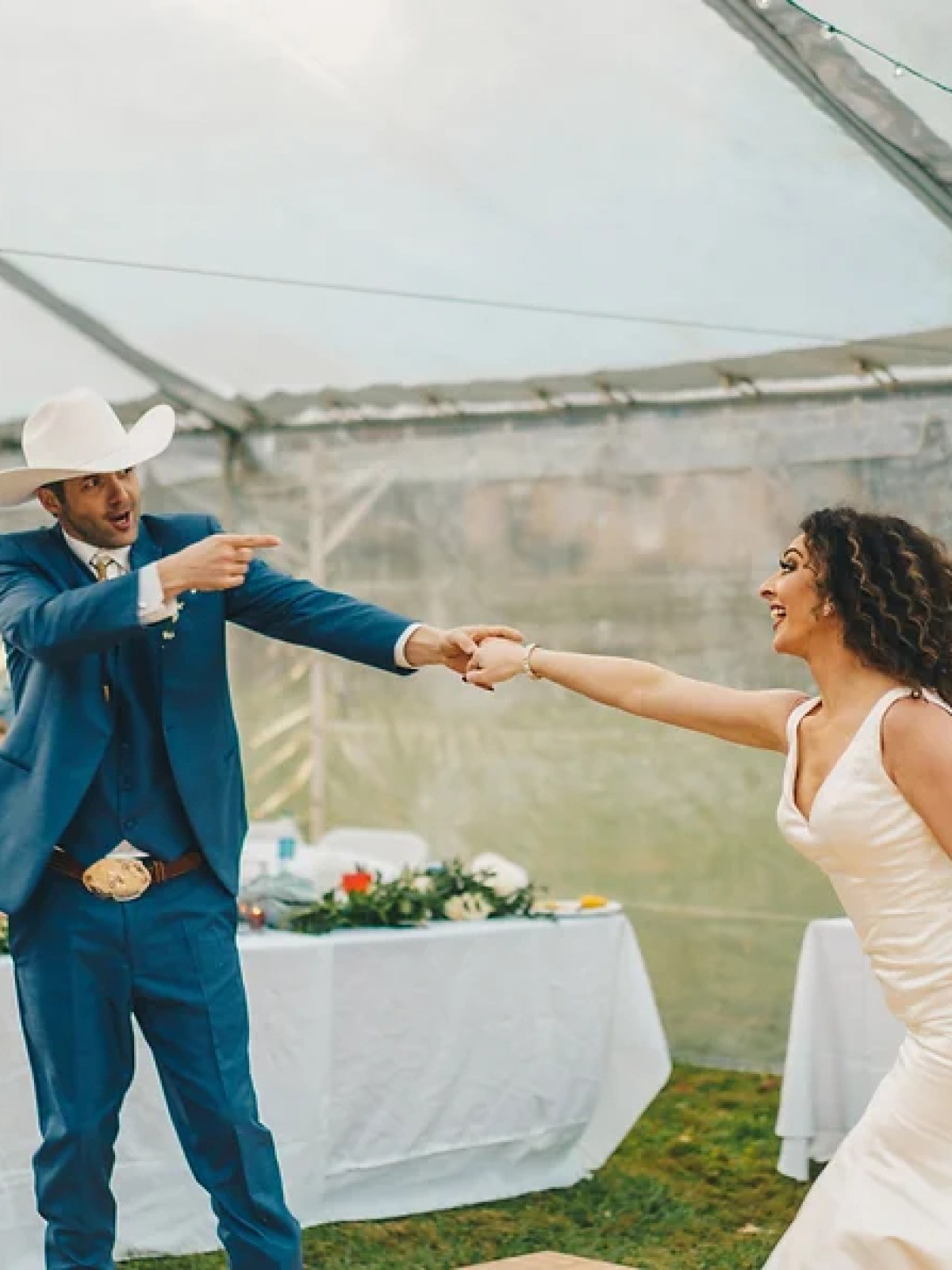 a man and a woman in a wedding dress