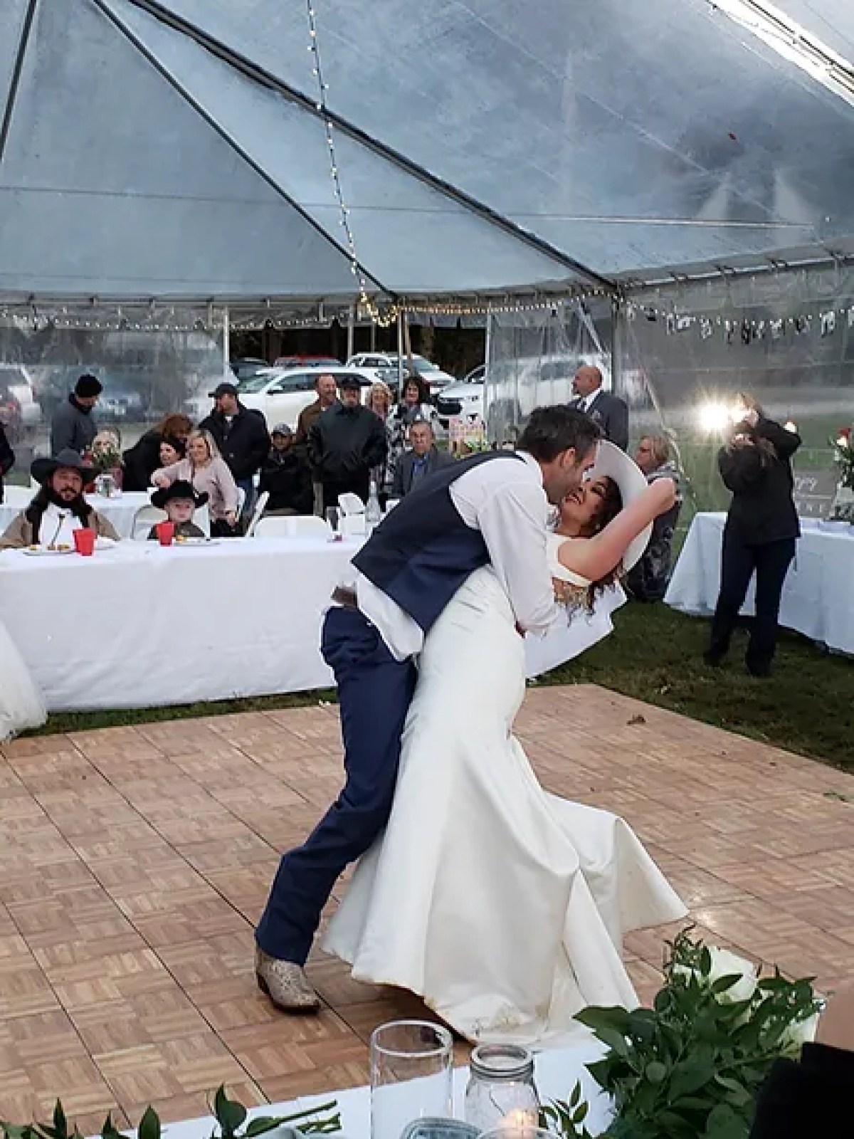 a group of people standing in front of a crowd