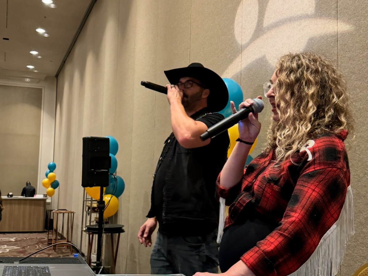 a person standing on a stage