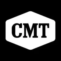 Hexagonal logo with 'CMT' in bold black on white, black background.